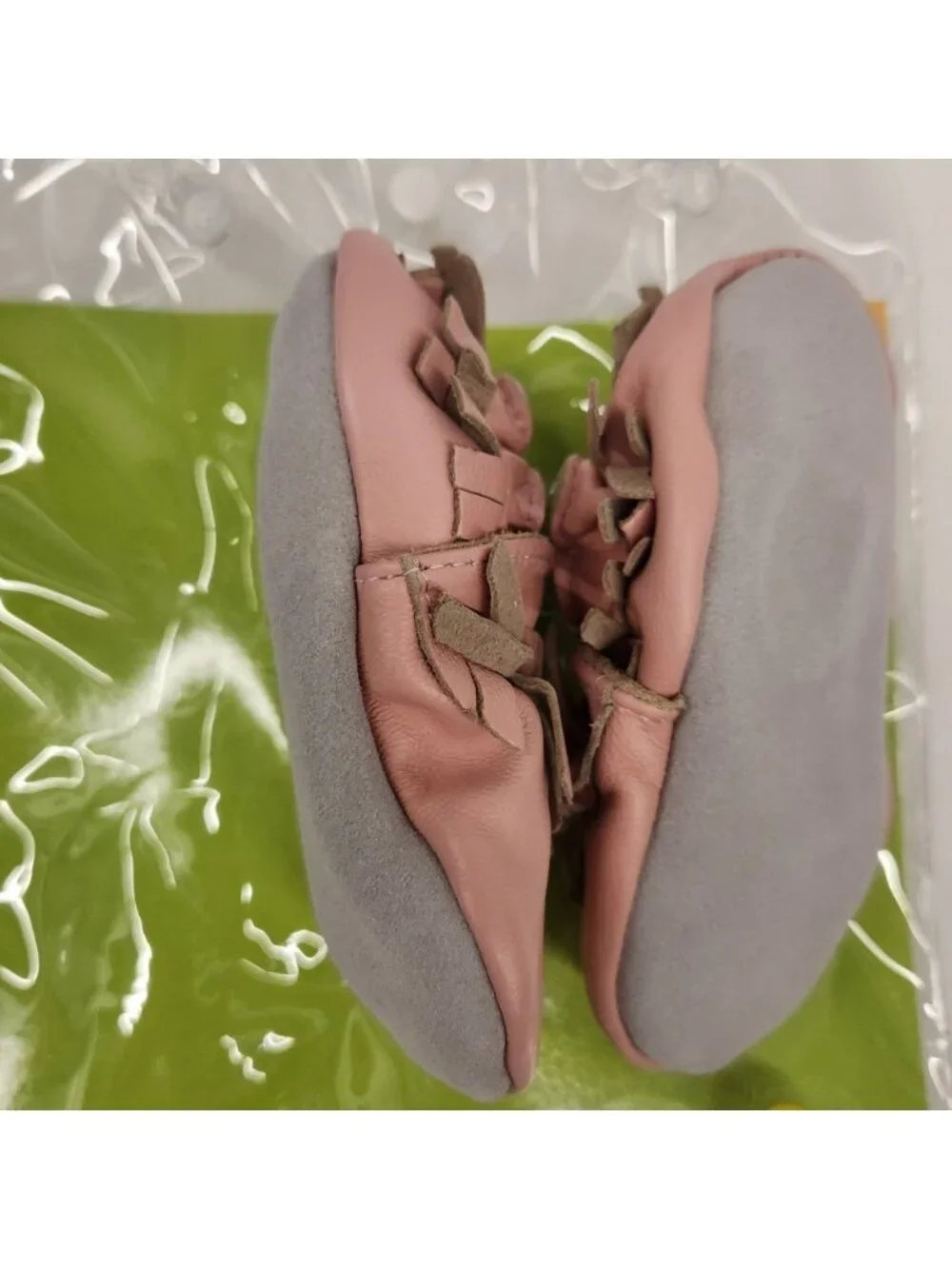 NWT Tickle Toes Pink Leather Moccasin Baby Shoes Size 0-6 Months Fringe‎